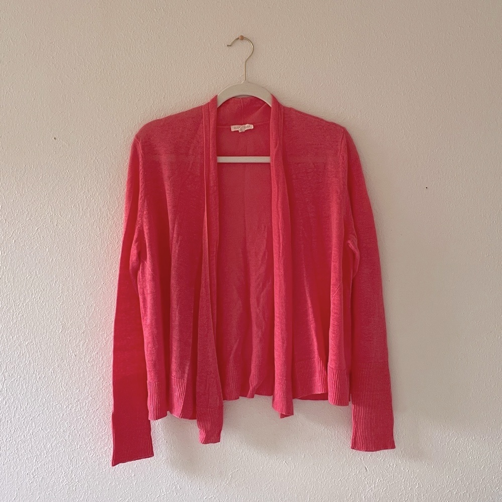 Eileen Fisher Linen Cardigan Open Front Long Sleeve Coastal